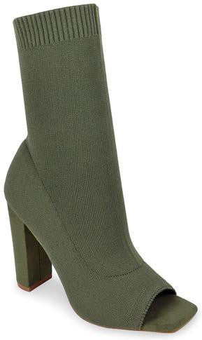 Olive Womens Open Toe Chunky Heel Ankle Booties