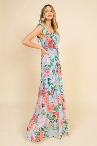 Teal Printed Maxi Dress