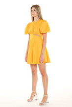 Yellow Puff Shoulder Flounce Mini Dress