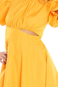 Yellow Puff Shoulder Flounce Mini Dress