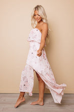 Beige Strapless Floral Print Maxi Dress