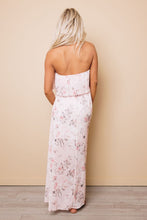 Beige Strapless Floral Print Maxi Dress
