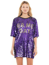 Purple/Brown Cheetah Printed Art Work Sequin Gameday Dress