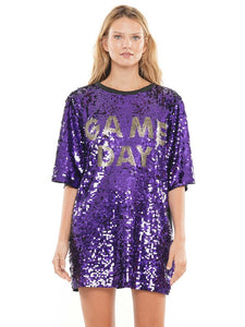 Purple/Brown Cheetah Printed Art Work Sequin Gameday Dress