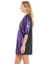 Purple/Brown Cheetah Printed Art Work Sequin Gameday Dress