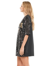Black/Brown Cheetah Printed Art Work Sequin Gameday Dress