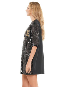 Black/Brown Cheetah Printed Art Work Sequin Gameday Dress
