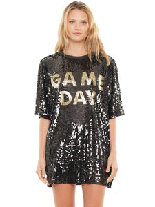 Black/Brown Cheetah Printed Art Work Sequin Gameday Dress