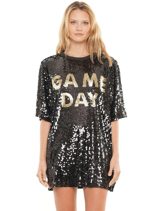 Black/Brown Cheetah Printed Art Work Sequin Gameday Dress