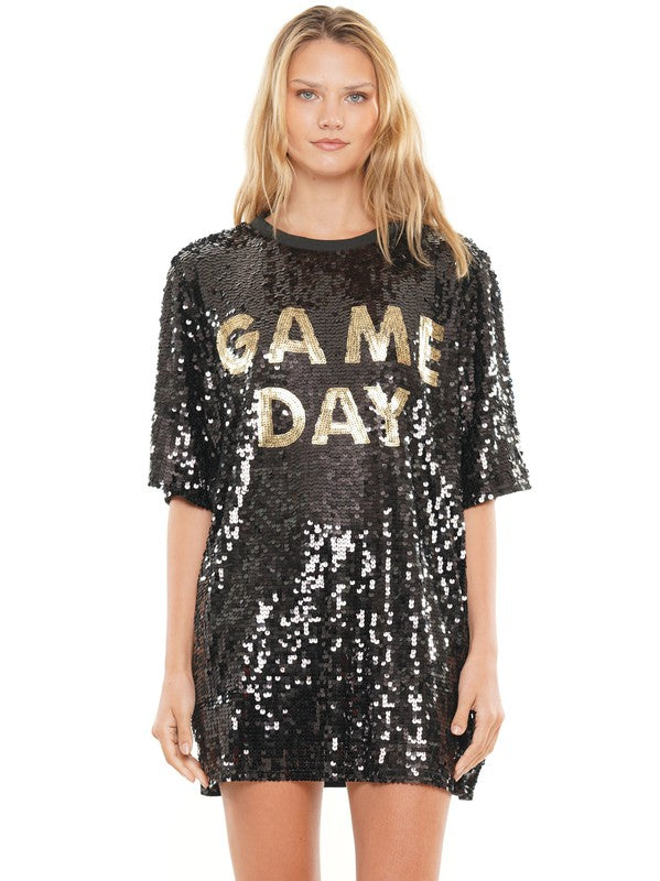 Black/Brown Cheetah Printed Art Work Sequin Gameday Dress