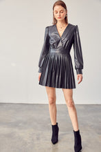 Black Faux Leather Pleated Mini Dress