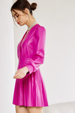 Fuchsia Faux Leather Pleated Mini Dress