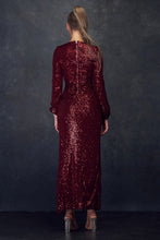 Burgundy Long Sleeve Sequin Stretch Sequin Dress