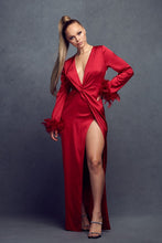 Red Long Sleeve Front Twist Satin Dress