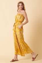 Gold Leaf Print Smocking Detail Wide Leg Jumpsuit