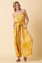 Gold Leaf Print Smocking Detail Wide Leg Jumpsuit