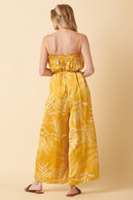 Gold Leaf Print Smocking Detail Wide Leg Jumpsuit