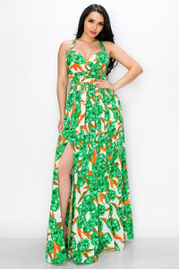 Maxi Dress Floral Poly Challi Bra Pad/pleated