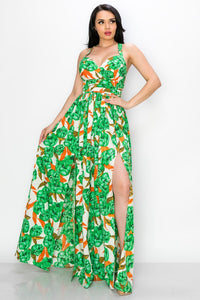 Maxi Dress Floral Poly Challi Bra Pad/pleated