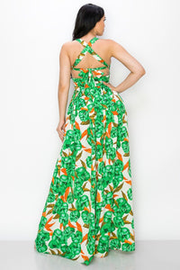 Maxi Dress Floral Poly Challi Bra Pad/pleated