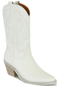 White Womens Pointy Toe Chunky Cowboy Booties