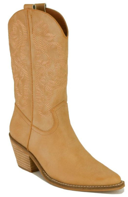 Taupe Womens Pointy Toe Chunky Cowboy Booties