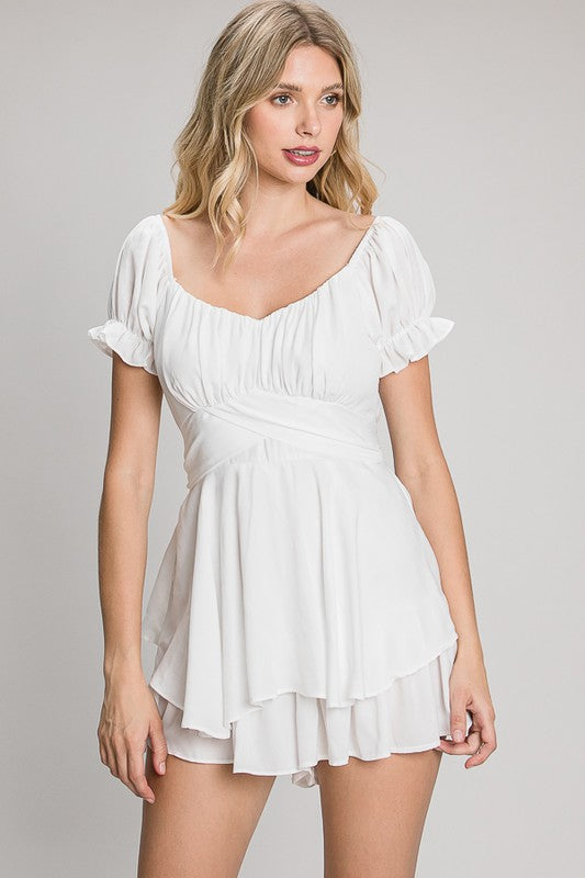 White Off-Shoulder Tie Back Romper