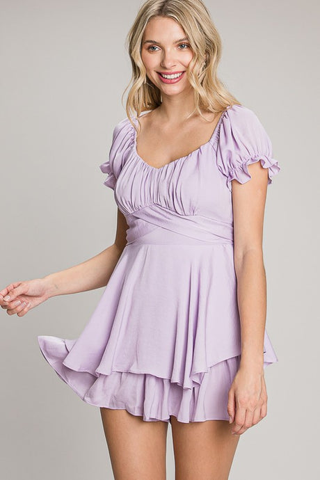 Dusty Lavender Off-Shoulder Tie Back Romper