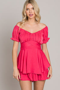 Coral Off-Shoulder Tie Back Romper