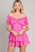 Hot Pink Off-Shoulder Tie Back Romper