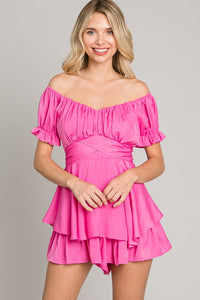 Hot Pink Off-Shoulder Tie Back Romper