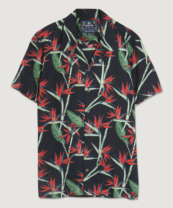 Black Tropical Camp Shirt