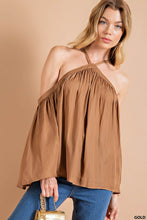 Gold V Neck Strap Off Shoulder Baloon Sleeve Top
