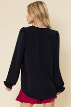 Black Solid V Neck Top