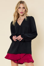 Black Solid V Neck Top