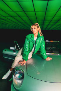 Kelly Green Faux Leather Puffer Jacket