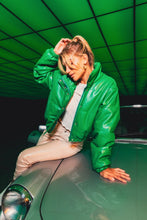 Kelly Green Faux Leather Puffer Jacket