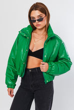 Kelly Green Faux Leather Puffer Jacket