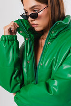 Kelly Green Faux Leather Puffer Jacket