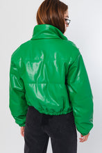 Kelly Green Faux Leather Puffer Jacket