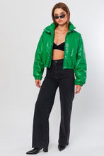 Kelly Green Faux Leather Puffer Jacket