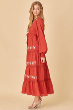 Rust Surplice Maxi Dess With Embroidery Detail