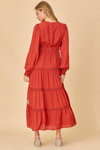 Rust Surplice Maxi Dess With Embroidery Detail