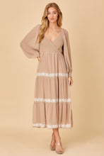 Taupe Surplice Maxi Dess With Embroidery Detail