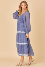 Slate Surplice Maxi Dess With Embroidery Detail