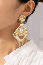 Gold Lightweight metal peacock feather drop earrings