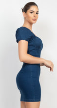 Elasticized Puff Sleeve Denim Dress