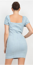 Elasticized Puff Sleeve Denim Dress