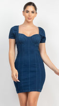 Elasticized Puff Sleeve Denim Dress