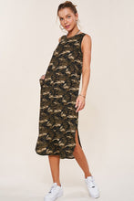 Taupe Sleeveless Camo Casual Long Dress